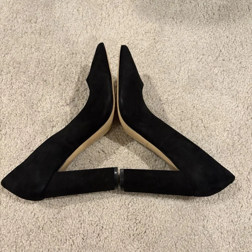 NWOB Marc Fisher Abilene Black Suede Leather Block Heel Pointy Toe Pump Women 7
